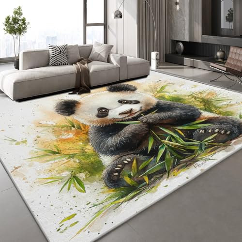 Generisch Panda Bambus Teppich Kinderteppich Modern 3D Niedlich Bemalt Teppich Kinderzimmer Kurzflor Teppiche rutschfeste Spielteppiche für Schlafzimmer Wohnzimmer Zimmer 140x200 cm