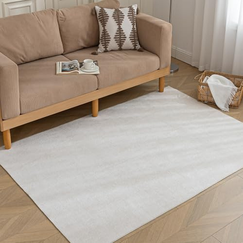 HARESLE Creme Kurzflor 60X120cm Waschbar Klein rutschfest Teppich | 5mm Dicke, Dünner Teppich, für Wohnzimmer, Büro, Eingangsbereich, Läufer, Küche, Esszimmer