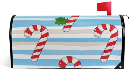 Boîte aux lettres décorative Merry Christmas rouge et blanc à rayures en sucre d'orge pour la Saint-Valentin, jolie boîte aux lettres magnétique de Noël, taille standard, 45,7 x 53,3 cm