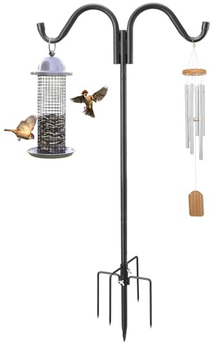 Harrms Double Shepherd Hook, Heavy Duty Bird Feeder Pole 195cm, Stable Bird Feeders Hanging Station Metal, Adjustable 5-Prong Garden Lantern Hanger for Wind Chimes, Bird House, Wedding Decoration