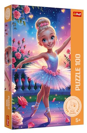 Trefl - The Treflik Family, Ballerina - Pussel 100 delar - Färgglatt pussel med en ballerina bland rosorna, kreativ underhållning, roligt för barn från 5 år