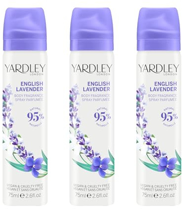 Yardley London Lavande Anglaise Brume Corporelle – Brume Florale pour Femme avec des Notes de Géranium et de Jasmin, Brume Lavande pour Femme 3 x 75ml
