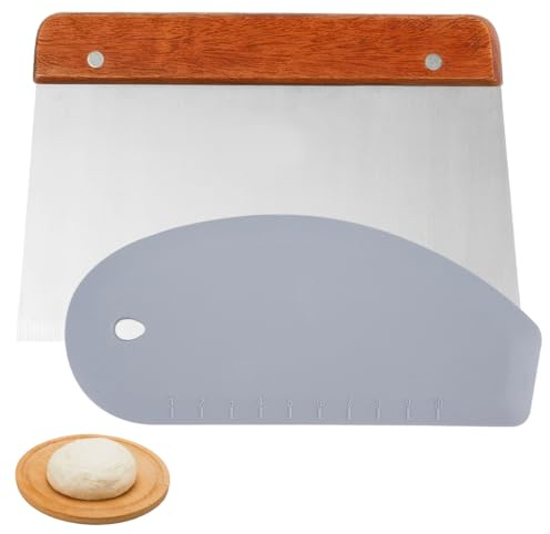 2 Stück Teigschaber Edelstahl, Silikon Teigspachtel, Teigkarte Edelstahl Teigschneider, Teigschaber mit Holzgriff, Küchenspachtel, Küchenschaber für Brotschneiden, Kuchen, Pizza, Dough
