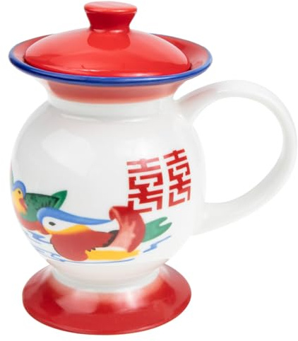 FUNOMOCYA Taza Vintage de Cerámica con Tapa Vaso de Agua Antiguo Copa Retro Divertida para Café y Té Contenedor de Agua para Hogar y Regalo