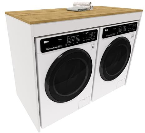 möbelkap Waschmaschinenumbau | Moderner Badschrank für Waschmaschine & Trockner | Platzsparender Schrank für Badezimmer & Hauswirtschaftsraum | Eiche Artisan/Weiß