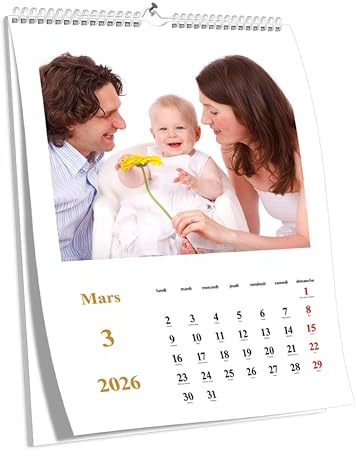 Kalvos Calendrier photo personnalisé français 2026, calendrier mural A3 et A4, calendrier annuel à personnaliser, calendrier mensuel, le cadeau parfait, calendrier de bricolage, calendrier 2026