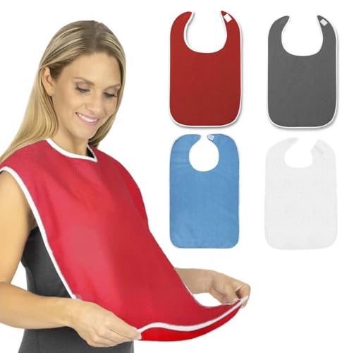 Lot de 6 bavoirs adultes, 75 x 45 cm, réutilisables, lavables, unisexes, avec fermeture Velcro, faciles à nettoyer, ajustables et imperméables, en tissu éponge pour personnes âgées et handicapées
