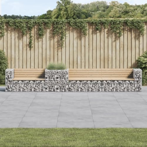 AJJHUUKI Garden Bench with Gabion Basket Solid Wood Pine-Furniture,Outdoor Furniture,Outdoor Seating,Outdoor Benches