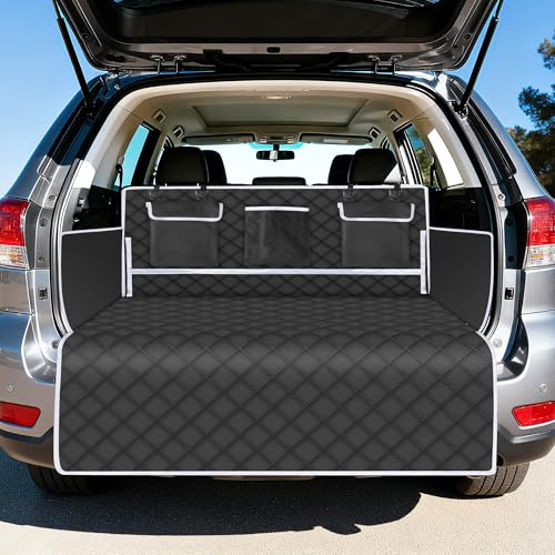 Kofferraumschutz Hund mit Seitenschutz, wasserdichte Hundedecke Auto Kofferraum, rutschfeste Hundematte Auto mit Stoßstangenschutz & Taschen,Schutzmatte für SUV Kombi Limousine-133×101×55cm