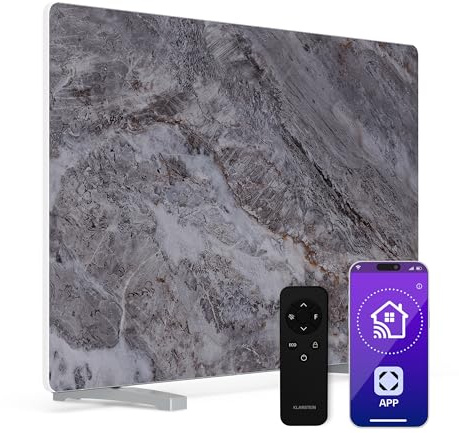 Klarstein Infrarotheizung 600W – Wandmontage & Standgerät, Thermostat, App-Steuerung, Marmoroptik, IP43, Überhitzungsschutz, für Bad & Wohnzimmer, elektrische Wandheizung, Grau