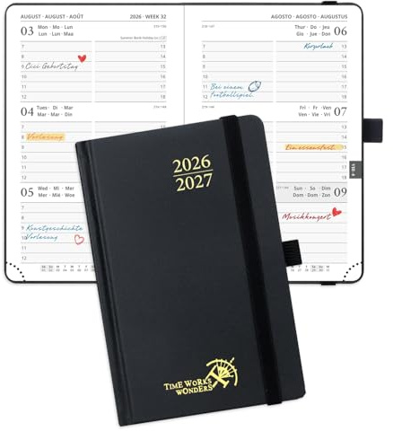 POPRUN Taschenkalender 2026 2027 Klein Hardcover,ca.A6 (15,6 x 10cm)