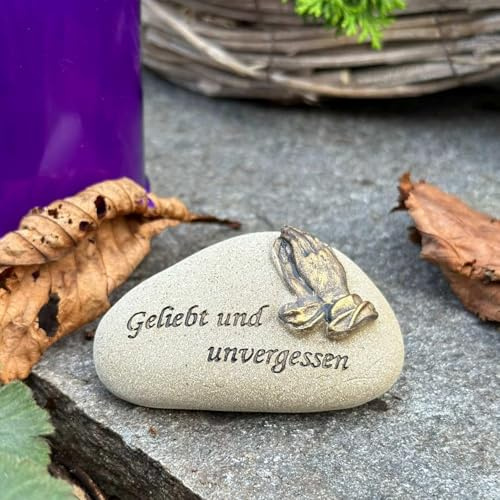 eberin365 GRABWELT – Urnengrab Gedenkstein 70x50x30mm Betende Hände, Kunststoff, wetterfest & langlebig