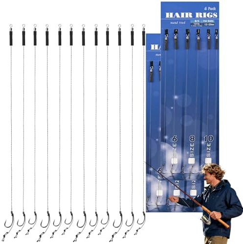12pcs Fishing Hooks Barbless,Carp Rigs,Hair Rigs For Carp Fishing Barbless,Barb-Less Hooks,Fis-Hing Tackle Curve Shank Fis-Hing Ho-Oks,Easy Installation&Increased Catch Rate,Anti-Tangle(Size 6#8#10#）