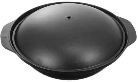 TOYANDONA Casseruola in Alluminio Pressofuso 24 CM con Coperchio, Pentola per Riso al Pollo Brasato Giallo in Vaso di Terracotta, Riscaldamento Rapido ed Ecologico per Uso Quotidiano