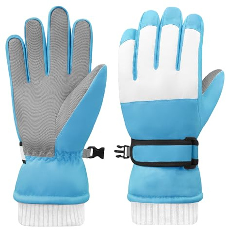 lifwimner Guantes de Esquí Niños, Guantes de Nieve Impermeable Niñas, Guant Invierno Cálido de Polar para Snowboard Deporte Aire Libre(Azul, M)