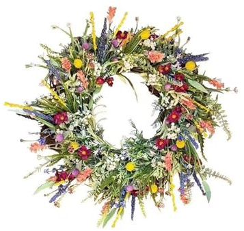 Ghirlanda Primaverile, Ghirlanda di Fiori di Campo Artificiali, Ghirlanda Decorativa Multiuso per Casa, Matrimoni, Porte, Feste e Decorazioni Stagionali (40 CM)