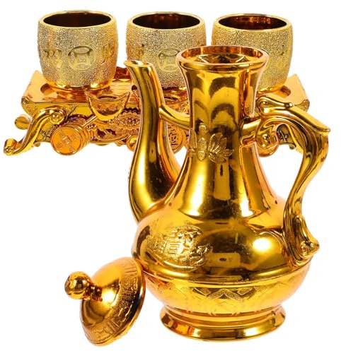 minkissy Set Bicchieri per Offerte in Plastica Oro, per Uso Quotidiano | Brocca e Tazze da Tè, per Rituali di Preghiera e Cerimonie Religiose, Design Delicato