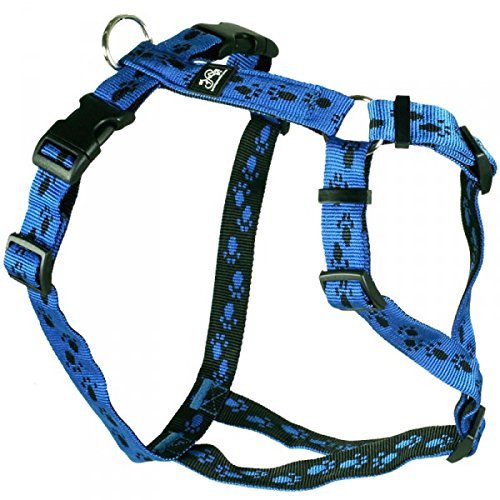 Feltmann Hundegeschirr - Soft-Nylonband blau mit schwarzen Pfötchen, Bauchumfang 40-60 cm, 15 mm Bandbreite