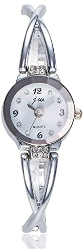 Women Watches Silver Bracelet Chain Rhinestone-White