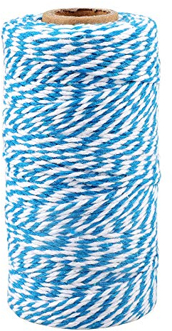 jijAcraft 100M Spago di Cotone Cordoncino Corda di Natale per Confezioni Regalo, Artigianato, Decorazione (Azzurro e Bianco)