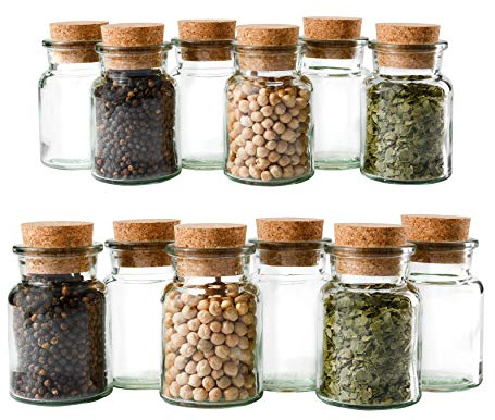 MamboCat 12er Set Gewürzgläser | Füllmenge 150 ml | Wiederverwendbare Glasdose + Korkverschluss | hochwertiges rundes Glas | Aufbewahrung von Tee Kräutern Gewürzen