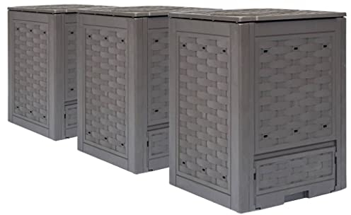 vidaXL 3X Composteurs de Jardin Bac de Compostage Bac à Compost Récipient à Fertilisant Boîte à Déchets Extérieur Marron Plastique Rotin 900 L