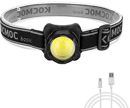 KUANDARMX Linterna Frontal Linterna Frontal LED Faro Recargable USB COB Luz Principal con batería incorporada Lámpara Principal 3 Modos Iluminación Blanca roja, Black