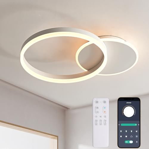 KAUCQI 55CM LED Deckenleuchte Wohnzimmer Ring Dimmbar Deckenlampe 36W | Moderne Schlafzimmer Lampe decke Kreis Wohnzimmerlampe mit Fernbedienung 3000K-6000K Weiß Schlafzimmerlampe Esszimmer Küche