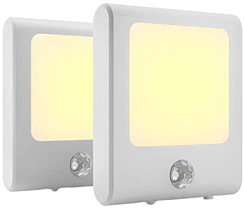 2 pcs Lampe Nuit avec Détecteur de Mouvement et Capteur de Lumière, Veilleuse Eclairage avec prise EU, Luminosité Réglable, lumière chaude pour couloir, chambre à coucher, Garage, couloir, cuisine (2)