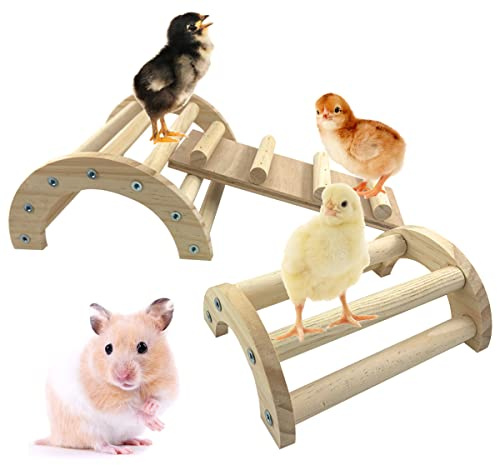 CooShou Chicken Perch Roosting Bar Jungle Gym Wooden Arch Bridge Platform Stand Ladder 3in1 Climbing Ramp Toys for Chick Hamsters Gerbils Mice Rodent and Small Animals