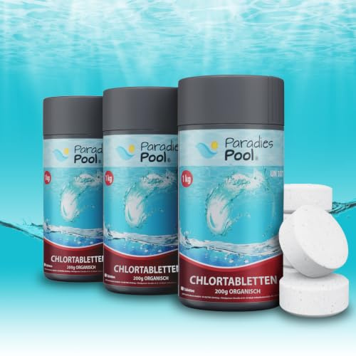 Paradies Pool Chlortabletten für Pool 200 g, Schwimmbecken, organisch, langsam löslich, Inhalt: 3 kg