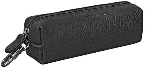 STILORD Camillo Lederetui Stifte und Schlüssel Tasche Vintage Federmappe mit Schlüsselring Stiftetasche Schlampermäppchen aus echtem Leder Farbe:schwarz