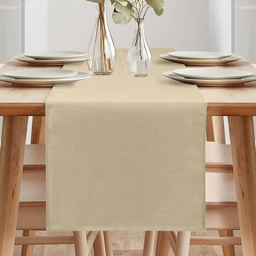 Tischläufer Frühling Modern, abwaschbar, leinenoptik, wasserabweisend, für Esszimmer Party Urlaub Dekoration (Beige Creme, 40 x 140 cm)