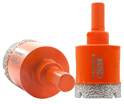 BGTEC Diamond Core Drill Bits, 2pcs 32mm Triangle Shank Hole Saw Drill Bits for Ceramic Porcelain Tile Marble Granite Stoneware Quartz Vacuum Brazed Diamond Drill Bit 65mm Length