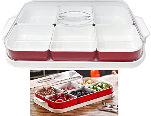 GREY LOOK Breakfast Set With 6 Compartment Organizer with Lid Cover Serving Food Tray Morning for Candy and Nut, Divided Snack Holder Dish Appetizer Tray Serving Platters Snack Storage with Lid