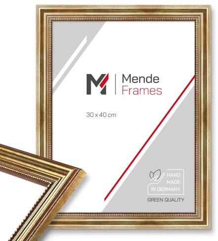Mende Frames Bilderrahmen Antik 40x50cm I Farbe: Gold I Holzbilderrahmen I Fotorahmen I Goldener Barock Bilderrahmen I Made in Germany I V450