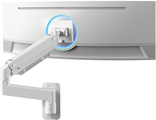 VIVO Premium Aluminum Heavy Duty Monitor Arm for Ultrawide Screens up to 49 inches and 44 lbs, Single Wall Mount, Pneumatic Height, Max VESA 100x100, White, MOUNT-V101G1W