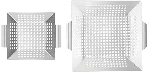 Baoblaze Barbecue Grilling Baskets Grill Pans BBQ Accessories Rectangle BBQ Grilling Pan Grilling Tray for Party Cooking Seafood, Small and Large