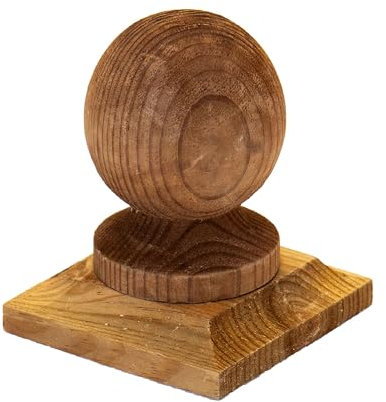 Timber Wooden Fence Post Cap & Ball Finial 100x100mm – Fits 3x3 Square Posts – Tanalised Pressure Treated EU Wood with Overhang for Better Protection – (Brown Stain)