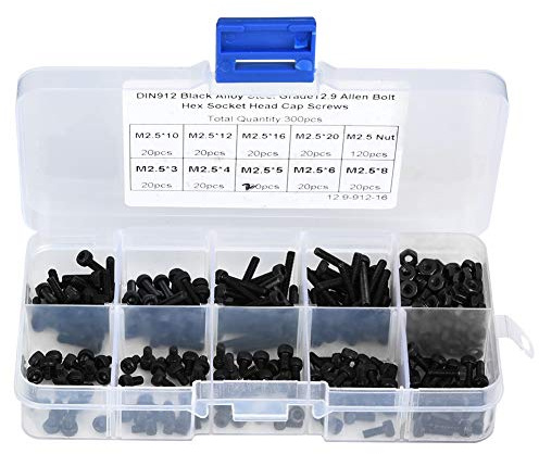 Watris Veiyi 300 Stück Innensechskant Schrauben, M2,5 x 3-20mm Inbusschrauben Sortiment, 12,9 Grad Sechskantschrauben Set aus legiertem Stahl Sechskantschraube mit Mutter Reparaturwerkzeugzubehör