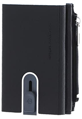 PIQUADRO – Portafoglio Compatto Black Square Automatico – in Pelle – Porta Monete e Protezione RFID, 2 comparti interni – Colore Nero – Uomo