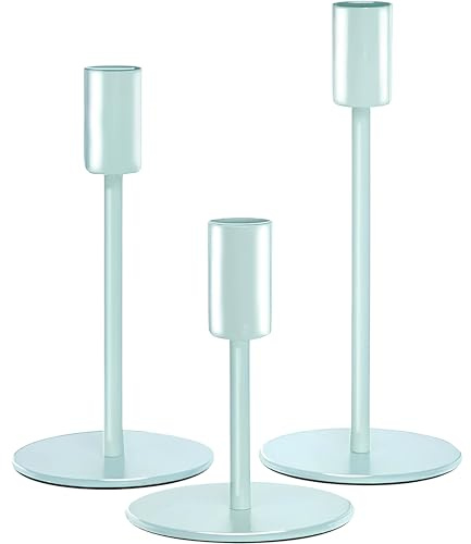 EXVERTEM® Kerzenständer Weiß 3er-Set | Groß & Hoch für Esstisch, Wohnzimmer, Schlafzimmer | Deko für Stabkerzen | Weiße Kerzenständer für Weihnachten, Silverster, Party