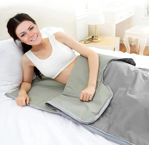 MAHWER Far Infrared Sauna Blanket, 2 Zone Digital Far-Infrared Oxford Sauna Heating Blanket,Body Shaper Sauna Slimming Blanket, Beauty Machine,Home Beauty (Color : Silver)
