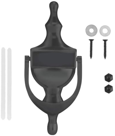 FIXINGS DIRECT® Heurtoir de porte victorien pour porte d'entrée, heurtoir de porte classique, fixation universelle incluse ou autocollant pour porte d'entrée (noir mat)