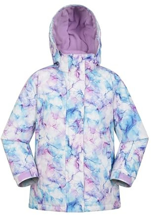 Mountain Warehouse Veste de Ski Snowdrop imprimée pour Enfant - Imperméable, Jupe Pare-Neige intégrée, Poches zippées, Capuche détachable, Poignets Ajustables, Hiver Rose Clair 7-8 Ans