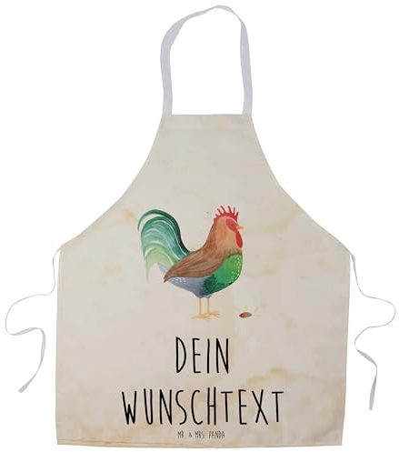 Mr. & Mrs. Panda Personalisierte Kochschürze Hahn Korn - Geschenke, Kinderschürze Personalisiert, Bauernhof, Schürze Für Weihnachten, Mit Namen, Damen, Grillschürze, Henne, Eier, Natur
