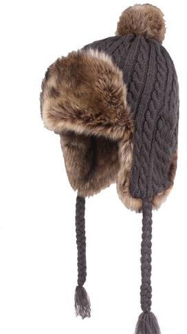 Damen Winter Mütze Fliegermütze Trapper Warm Fellmütze Ohrschutzkappe mit Bommeln (DE/NL/SE/PL, Numerisch, 56, 59, Grau)