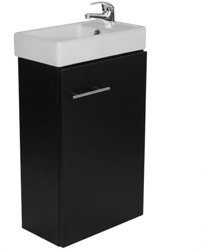 TRANS - PAL Modern Cloakroom Bathroom Vanity Unit Basin Wall Hung Mounted 400mm Sink Mixer Tap Free (Black)