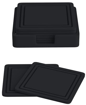 Lamondre Set di 6 sottobicchieri antiscivolo in silicone, sottobicchieri per bevande, caffè, birra, casa e bar, quadrati neri