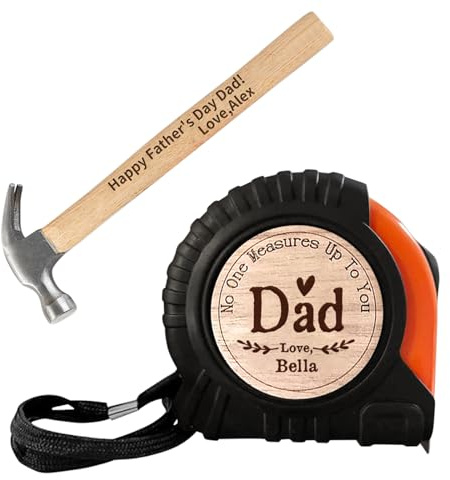 Set de mesure personnalisé et marteau pour papa, ensemble de ruban de mesure gravé personnalisé et marteau à manche en bois, cadeaux de fête des pères, saint-valentin et anniversaire pour papa, mari